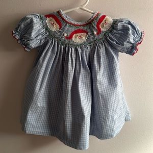 Smocked Santa Bishop Dress Christmas Holiday Smock 6m